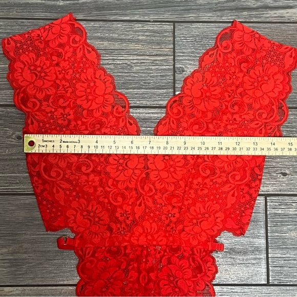 NWT Free People HAH Cut to the Chase Bodysuit XS Lace Lingerie Blood Orange Red - Picture 10 of 16